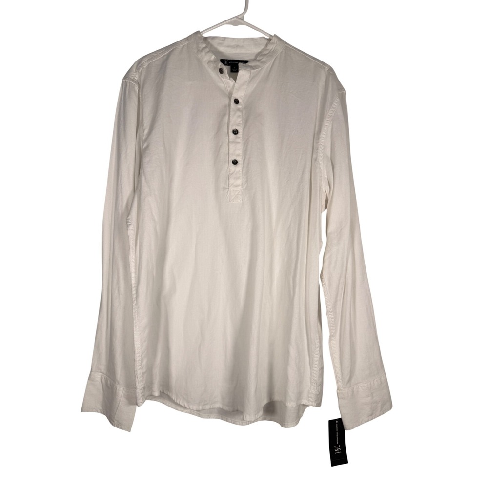 INC International Concepts Womens White Cotton Linen Henley Top Large NWT